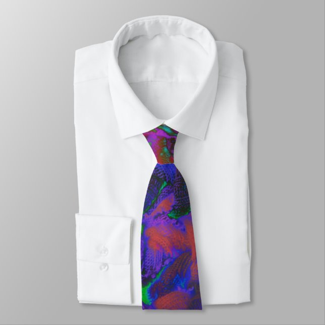 Neon Psychedelic-red purple blue green- trippy Tie (Tied)