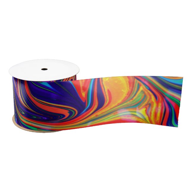 Neon Psychedelic Swirls Rainbow Colours Satin Ribbon (Spool)
