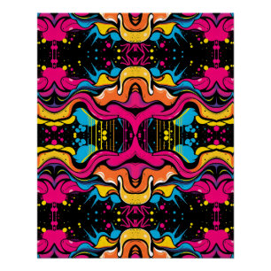 Neon Psychedelic Wave Seamless Pattern Poster