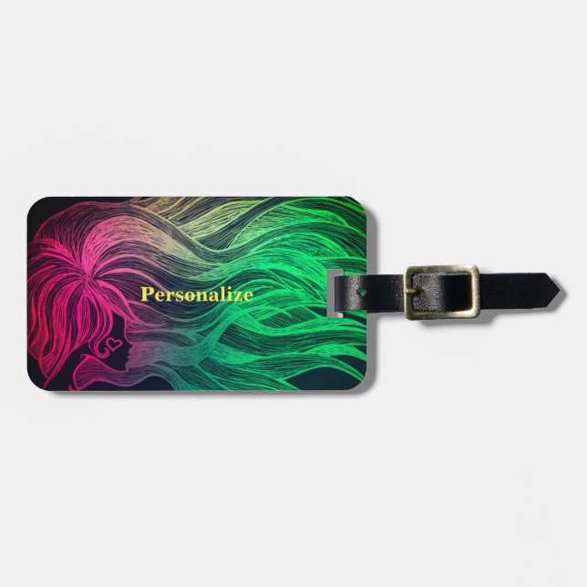Neon Psychedelic Wavy Hair Personalize Travel Luggage Tag (Front Horizontal)