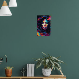 Neon Psychedelic Woman Portrait Poster