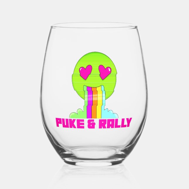 Neon Puke & Rally Stemless Wine Glass | Party (Front)