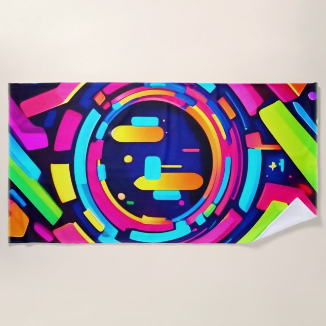 Neon Pulse: A Digital Symphony Beach Towel (Front)