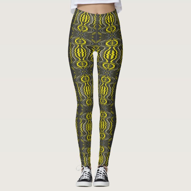 Neon Pulse Leggings – Yellow Voltage Surge (Front)