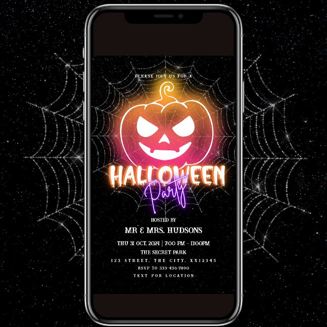 Neon Pumpkin Halloween Party Invitation (Creator Uploaded)