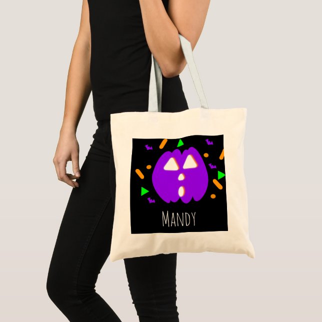 Neon Pumpkin Orange Green Candy Tote Bag (Front (Product))