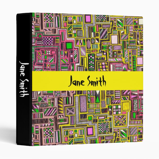 Neon punk student folder doodle pattern binder (Front/Spine)