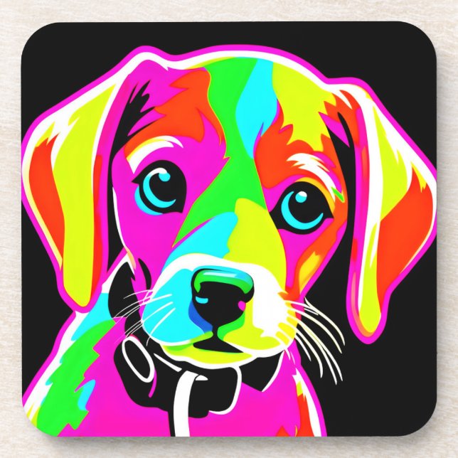 Neon Puppy Pop Art Coaster (Front)