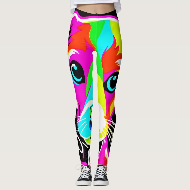 Neon Puppy Pop Art Leggings (Front)