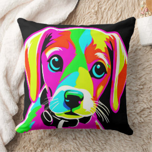 Neon Puppy Pop Art Throw Pillow