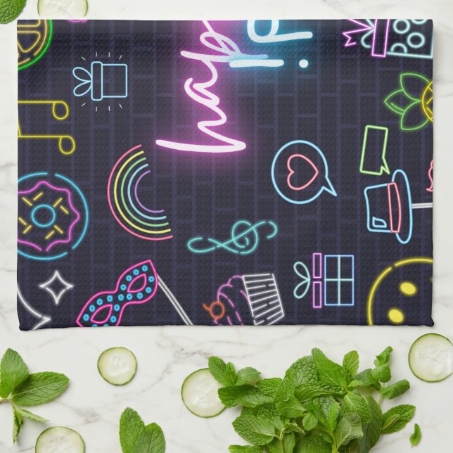 Neon Purim Kitchen Towel (Folded)