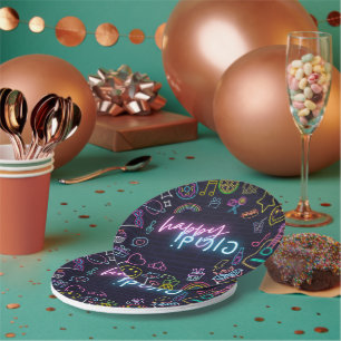 Neon Purim Paper Plate