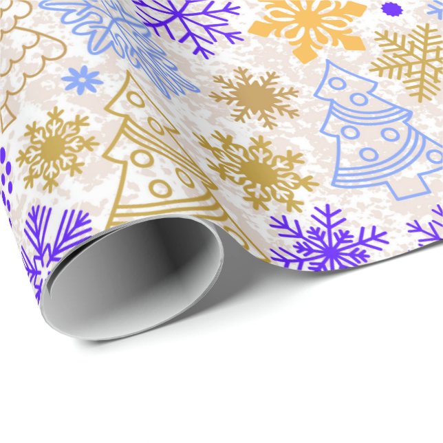 Neon Purple and Gold Christmas Wrapping Paper (Roll Corner)