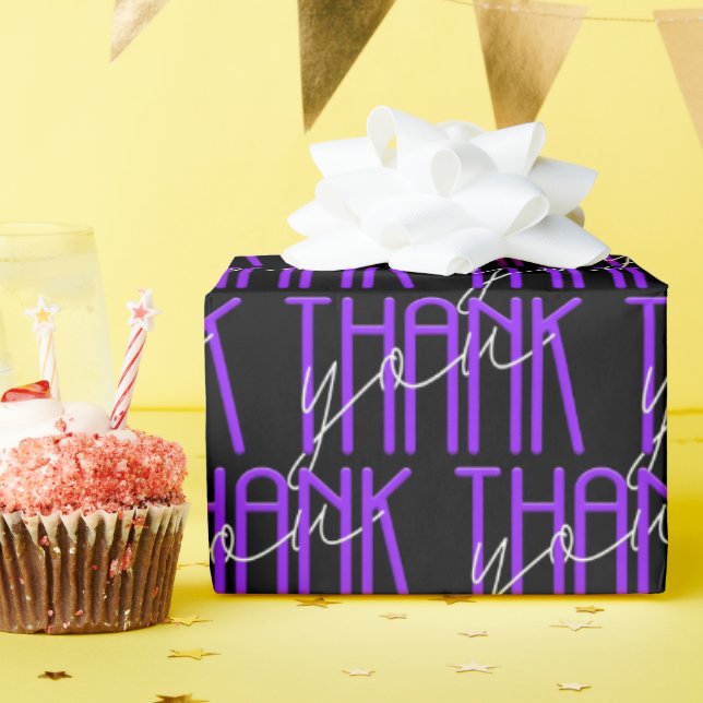 neon purple and white thank you sign wrapping paper (Birthday Party)