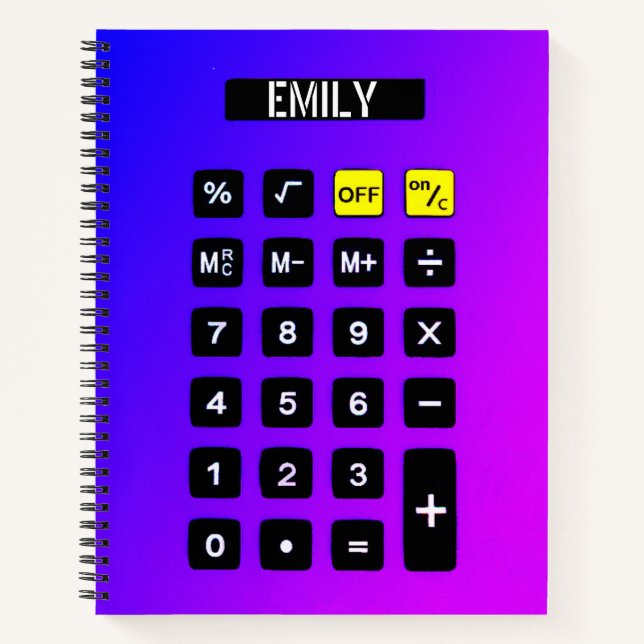 Neon Purple Calculator with Name  Notebook (Front)
