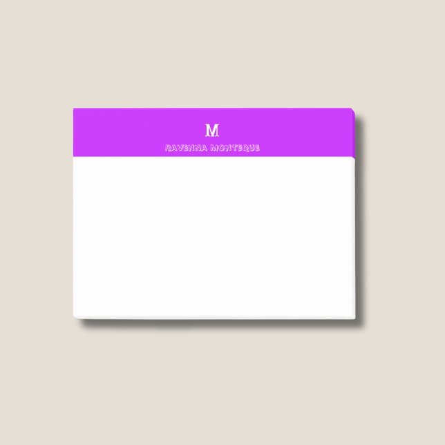 Neon Purple Chic Personalized Name Letter Monogram Post-it Notes (Creator Uploaded)