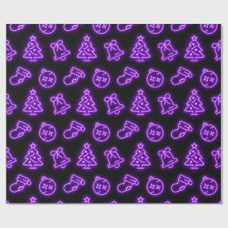 Neon Purple Christmas on Black Wrapping Paper