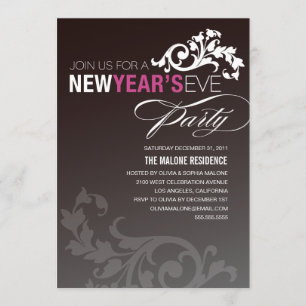 NEON PURPLE FLOURISH   NEW YEAR'S EVE INVITATION