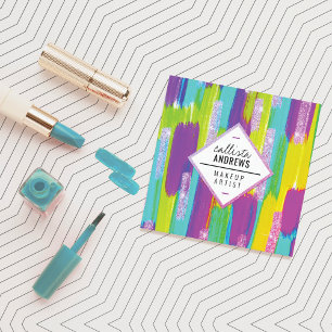 Neon Purple Green Yellow Aqua Glitter Paint Makeup Square Business Card