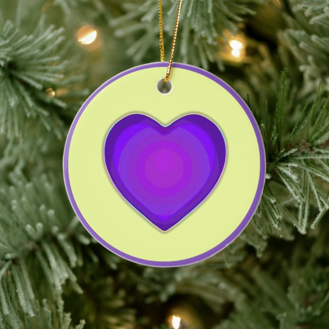 NEON & purple hearts beating Ceramic Ornament (Tree)
