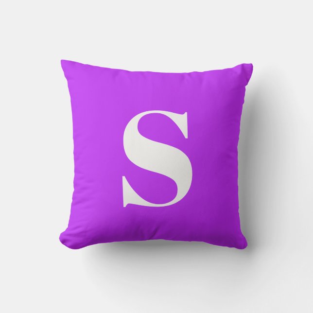 Neon Purple Initial Monogrammed Outdoor Pillow (Front)