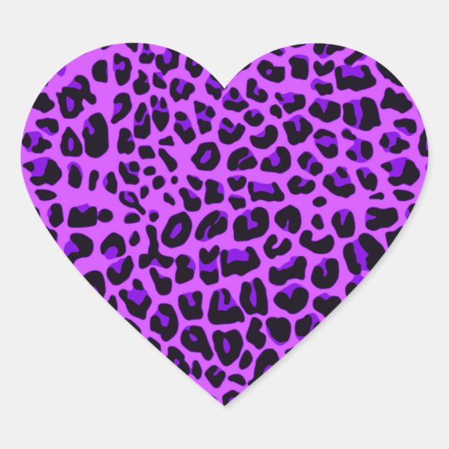 Neon purple leopard print pattern heart sticker (Front)