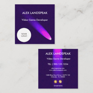 Neon Purple & Logo Cyber Leather Gaming  Square Business Card