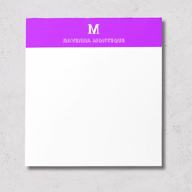 Neon Purple Personalized Name Letter Monogram Notepad (Creator Uploaded)