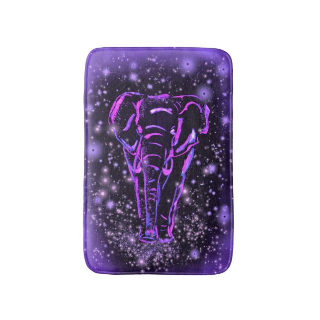 Neon Purple Pink Elephant Walking At Starry Night  Bath Mat (Front Vertical)