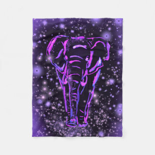 Neon Purple Pink Elephant Walking At Starry Night  Fleece Blanket