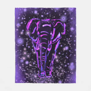 Neon Purple Pink Elephant Walking At Starry Night  Fleece Blanket