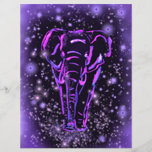 Neon Purple Pink Elephant Walking At Starry Night  Letterhead