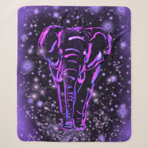 Neon Purple Pink Elephant Walking At Starry Night Sherpa Blanket