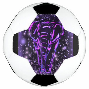Neon Purple Pink Elephant Walking At Starry Night  Soccer Ball