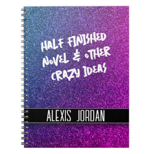 Neon Purple Pink Glitter Black and White Graffiti Notebook