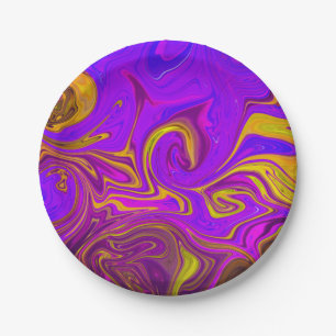 Neon Purple Pink Yellow Abstract Design Paper Plate
