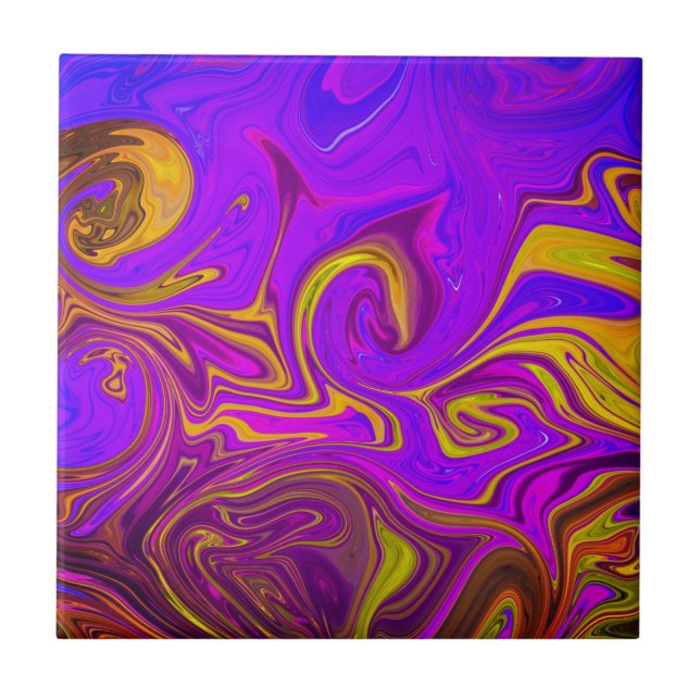 Neon Purple Pink Yellow Abstract Design  Tile (Front)