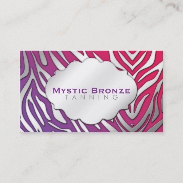 Neon Purple & Pink Zebra Business Coupon Cards (Front)