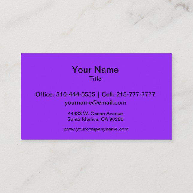 Neon Purple Solid Colour Customize It Business Card (Back)