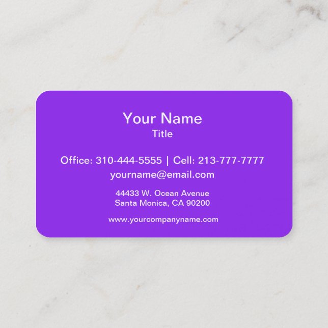 Neon Purple Solid Colour Customize It Business Card (Back)