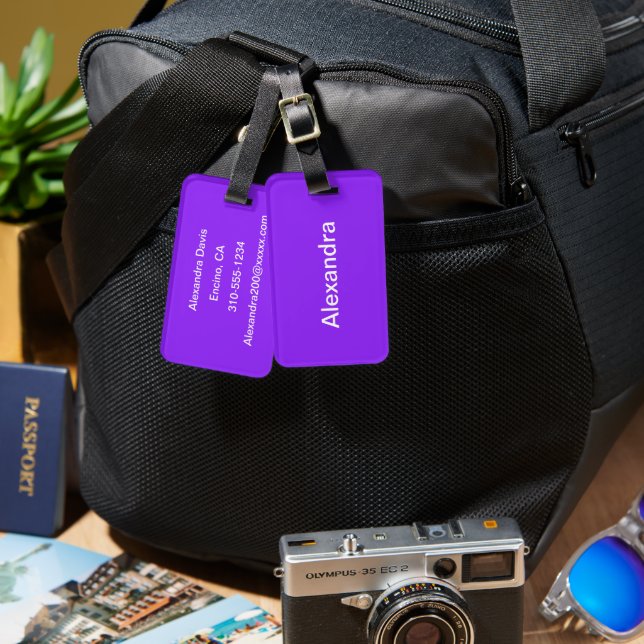 Neon Purple Solid Colour Customize It Luggage Tag (Front & Back)