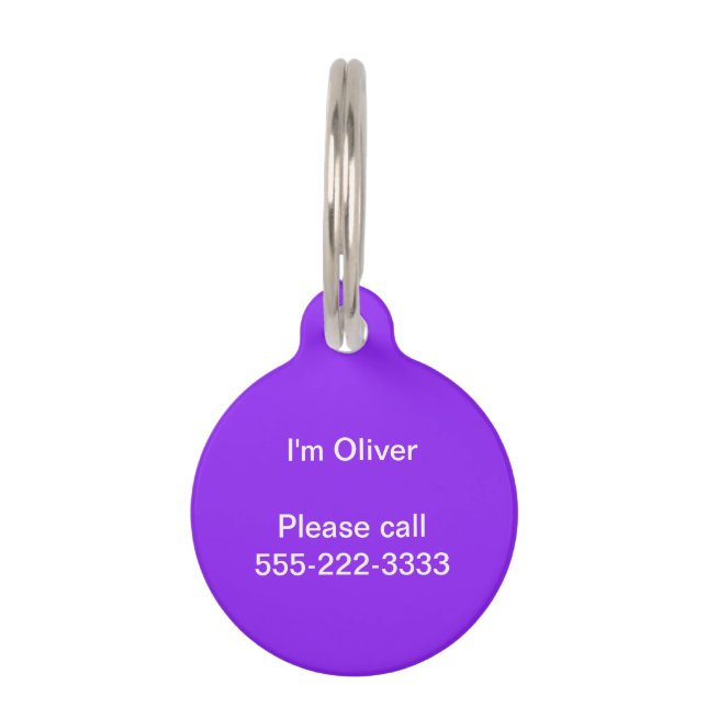 Neon Purple Solid Colour Customize It Pet Tag (Front)
