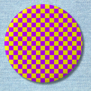 Neon Purple Yellow Chequered Chequerboard Vintage 2 Inch Round Button