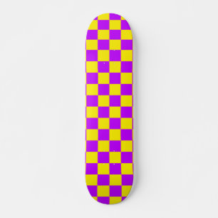 Neon Purple Yellow Chequered Chequerboard Vintage Skateboard