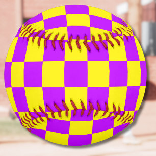Neon Purple Yellow Chequered Chequerboard Vintage Softball