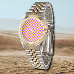Neon Purple Yellow Chequered Chequerboard Vintage Watch<br><div class="desc">Vintage Neon Purple and Yellow Chequered Chequerboard</div>