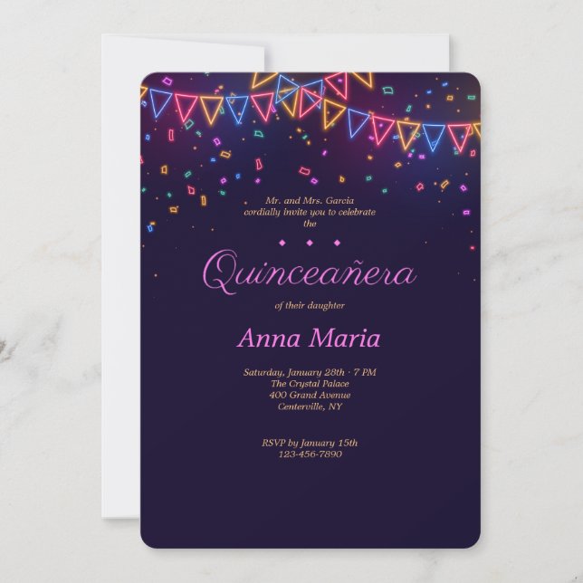 Neon Quinceañera Invitation (Devant)