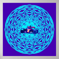 Neon Race Car in Geometric Sphere