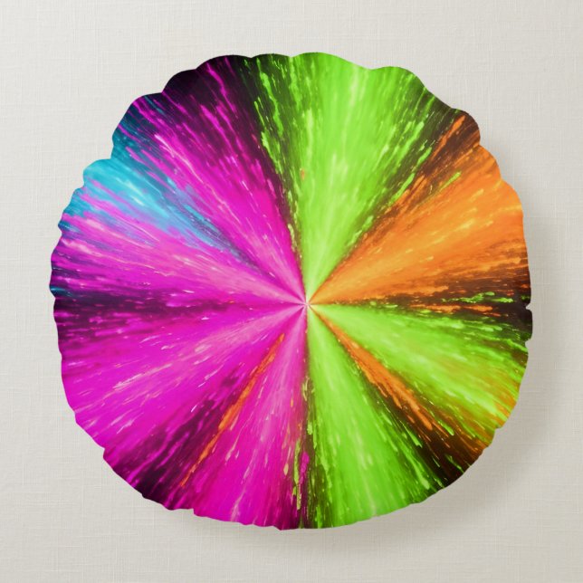 Neon Radial Burst Explosion Round Pillow (Front)