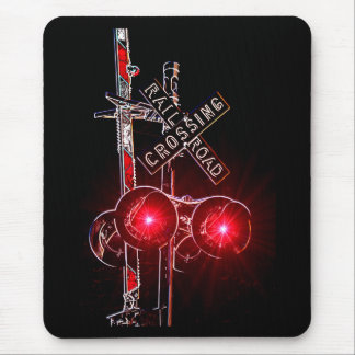 Neon Railroad Crossing Signal Mouse Pad